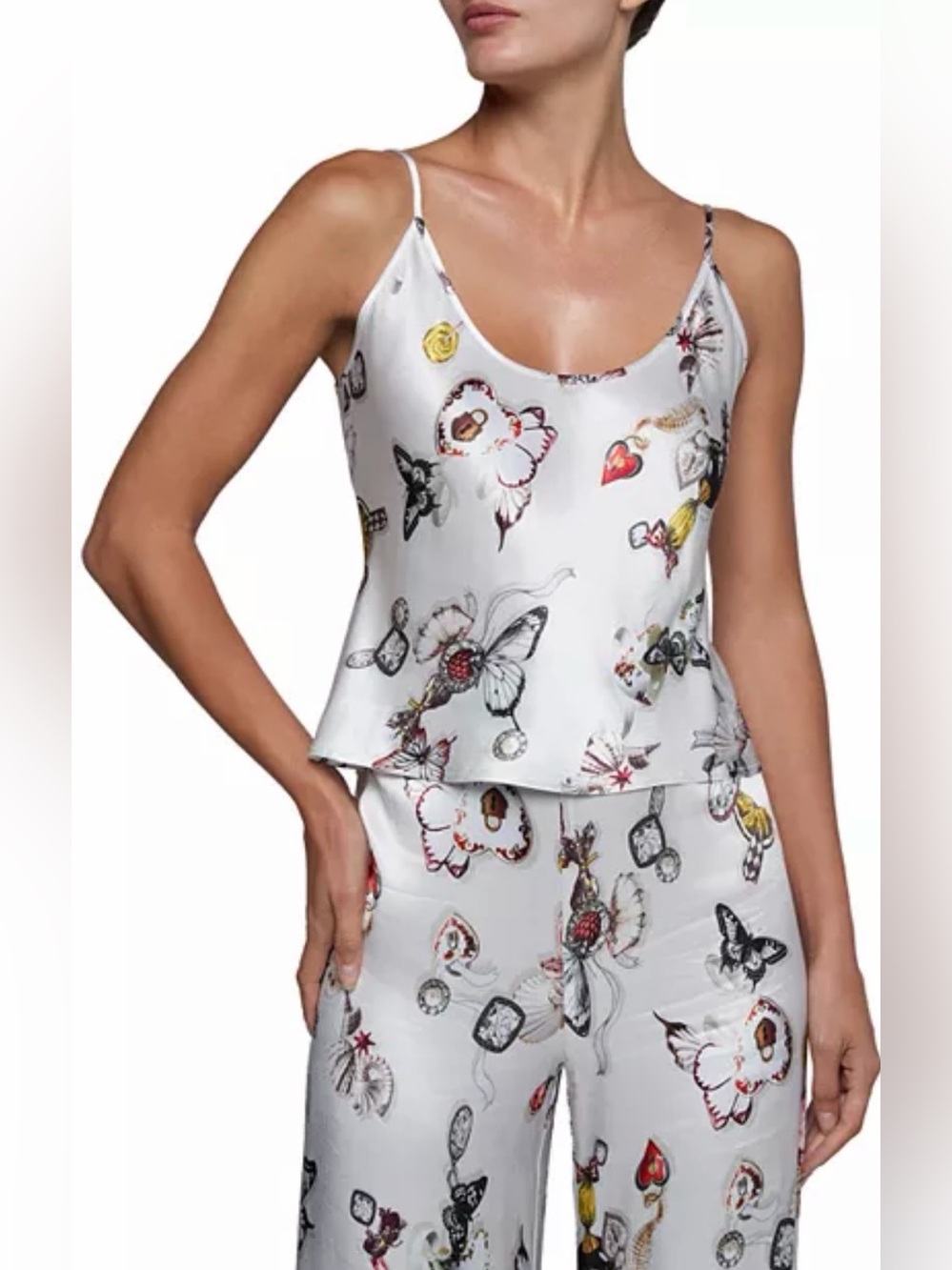 L'AGENCE Ecru Butterfly-Print Charmy Camisole in Ecru. Size Small